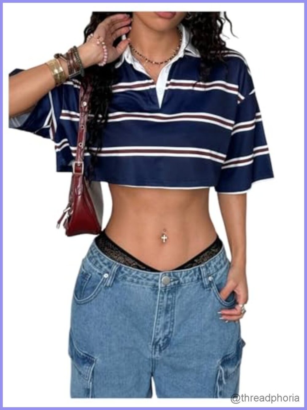 Striped Collared Crop Top Half Sleeve Button Front Y2k Going Out Shirt